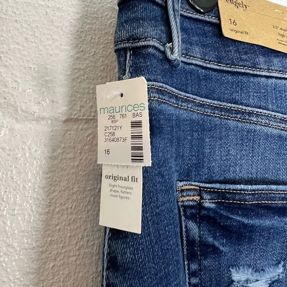 NWT Edgely denim shorts distressed size 16 high rise original fit stretch - Picture 6 of 8